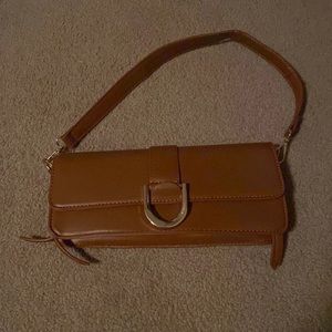 Brown faux leather baguette bag nwt